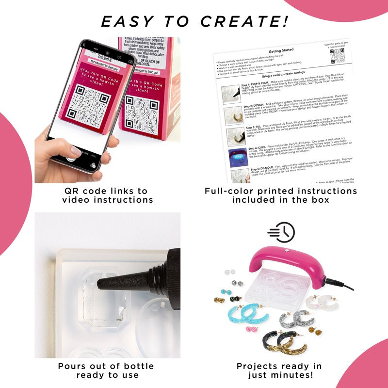 Jewelry-Making Kit with UV Resin Hoop & Stud Earrings - Multi-Color