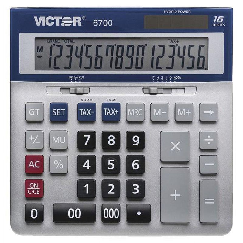 16 Digit Desktop Calculator with Metallic Design and Extra Large LCD