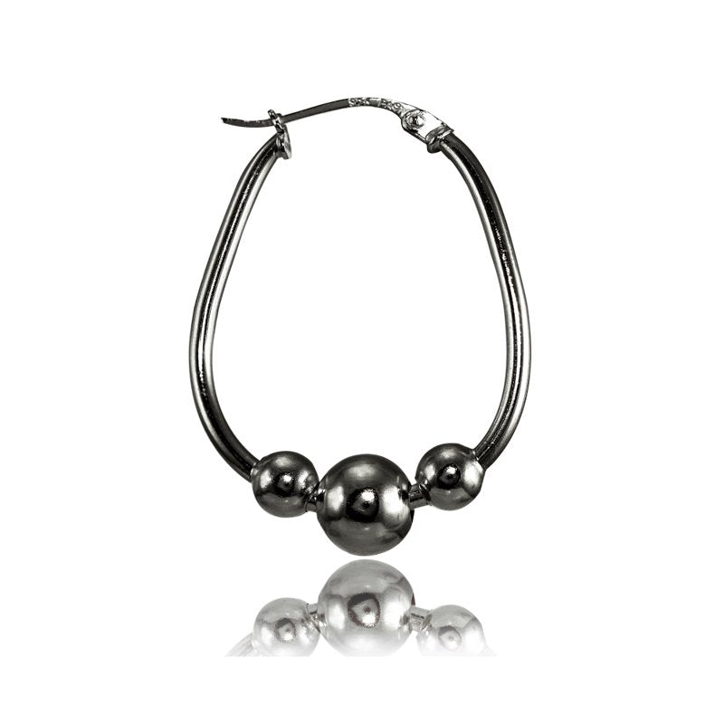 Sterling Silver Beaded Hoop Earrings with Black Flashed Finish - 25mm & 30mm Sizes