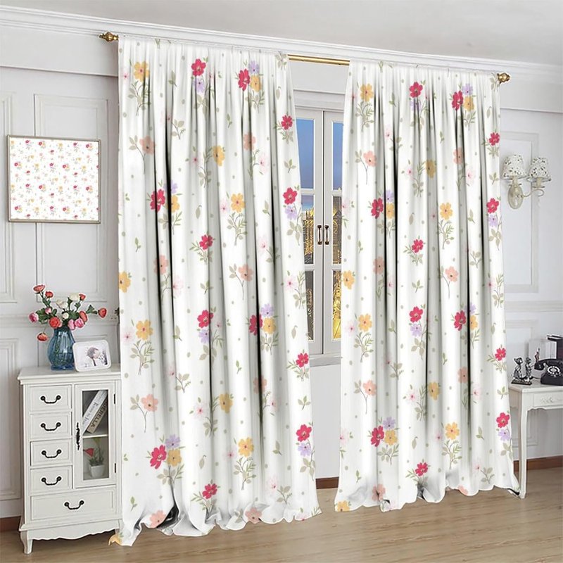 Colorful Floral Curtains - Modern Window Drapes for Bedroom & Living Room