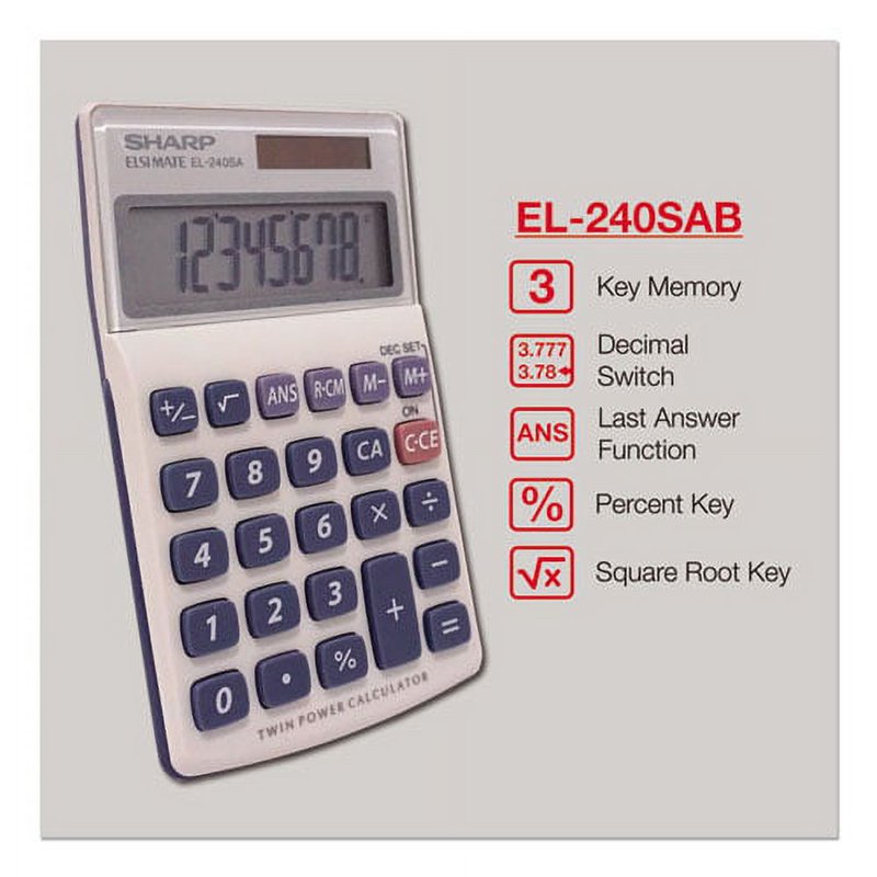 Handheld Business Calculator 8-Digit LCD Solar Battery Pack of 2