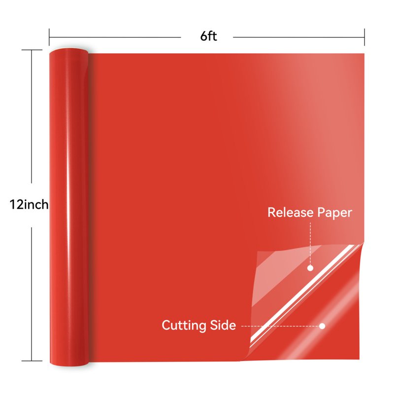 Permanent Vinyl Glossy Roll 12x6ft for Cutting Machines Signs Crafts - Red