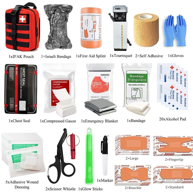 Trauma First Aid Kit with Chest Seal, Israeli Bandage, Tourniquet, Splint, Gauze & Emergency Supplies