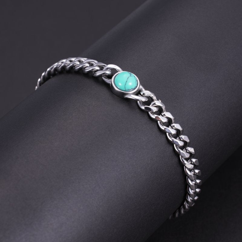 Men's Stainless Steel Turquoise Cuban Link Bracelet - Durable Jewelry Accessory