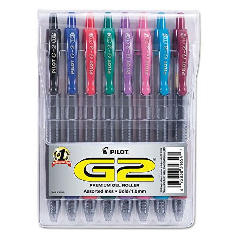 Gel Pens, Pilot G2 Premium Retractable, Bold 1.0 mm, 8 Pack Assorted Ink
