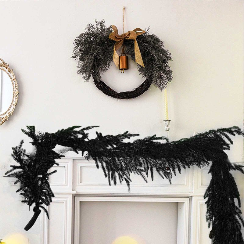 Halloween Garland Artificial Hanging Black Pine Needle Vine Fall Decor 5.9Ft