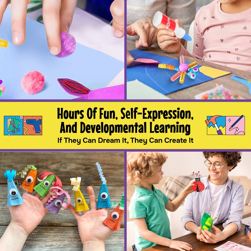 Kids Arts and Crafts Supplies Kit with Fuzzy Sticks Sequins and More - 1000 Pieces