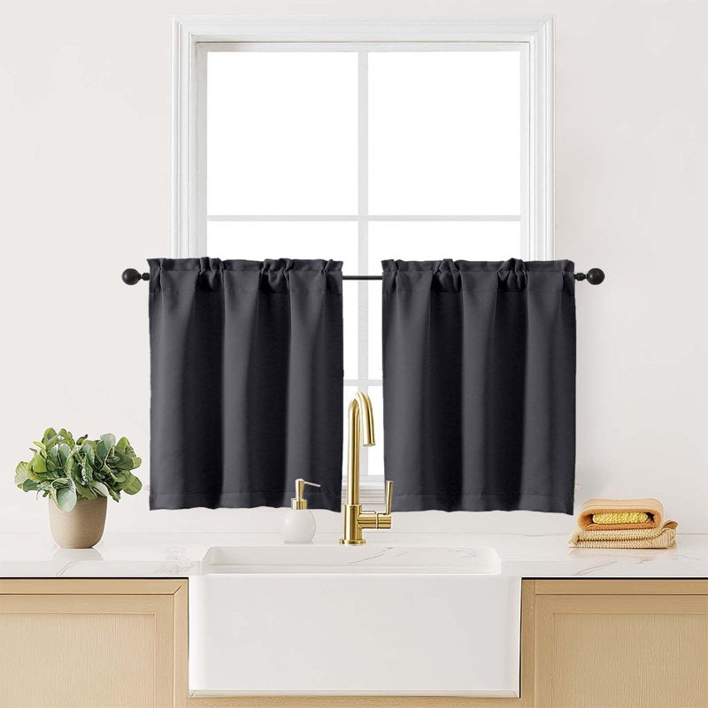 Blackout Curtains 24 Inch Length - 2 Pieces Insulated Short Window Drapes