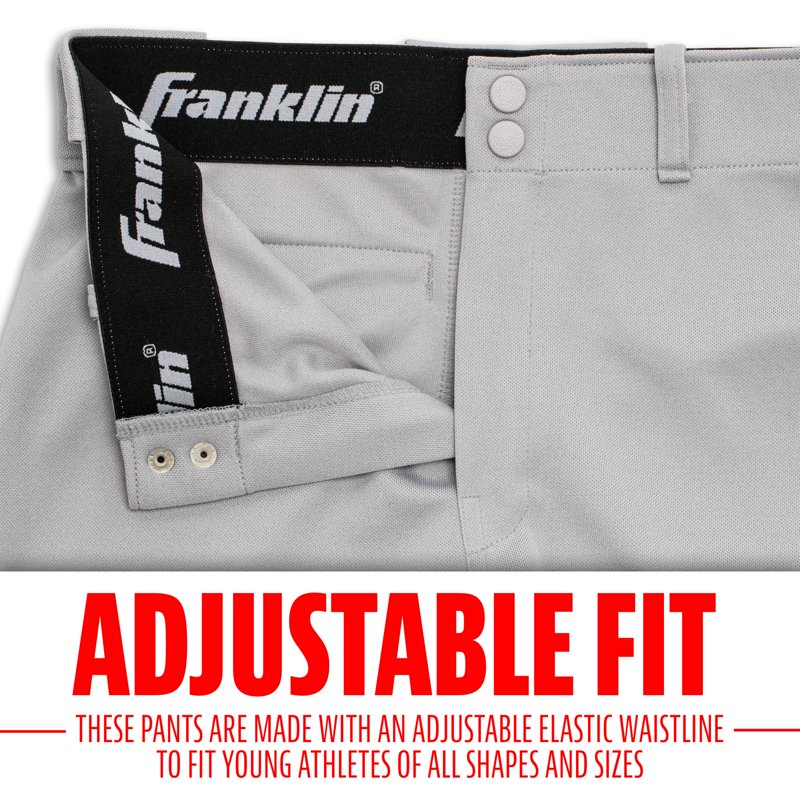 Youth Baseball & Softball Pants with Adjustable Waist and Double Knees - Grey, Small