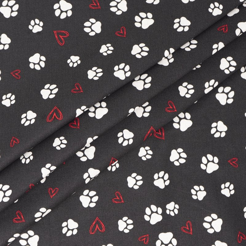 Cotton Fabric for Quilting & Sewing - Paw Love Onyx 1 Yard