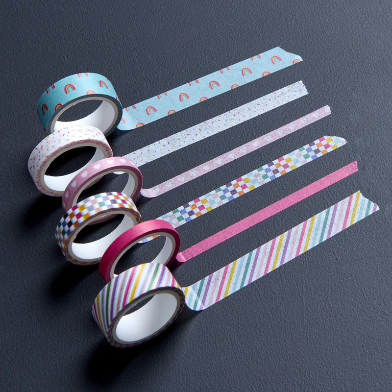 Rainbow Washi Tape Set for Scrapbooking and Crafts - 6 Rolls, 32 Yards