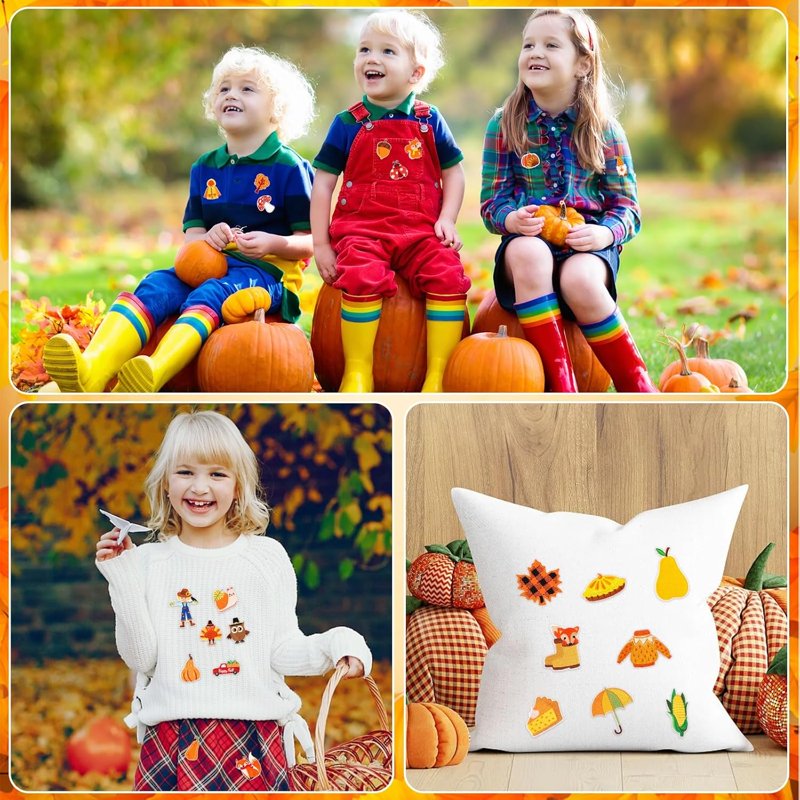 60 Pcs Fall Autumn Embroidered Iron-On Patches Assorted Thanksgiving Decorations
