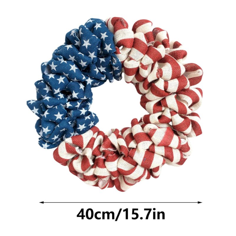 Patriotic Burlap Wreath for Front Door - Star & Stripe Independence Day Decor