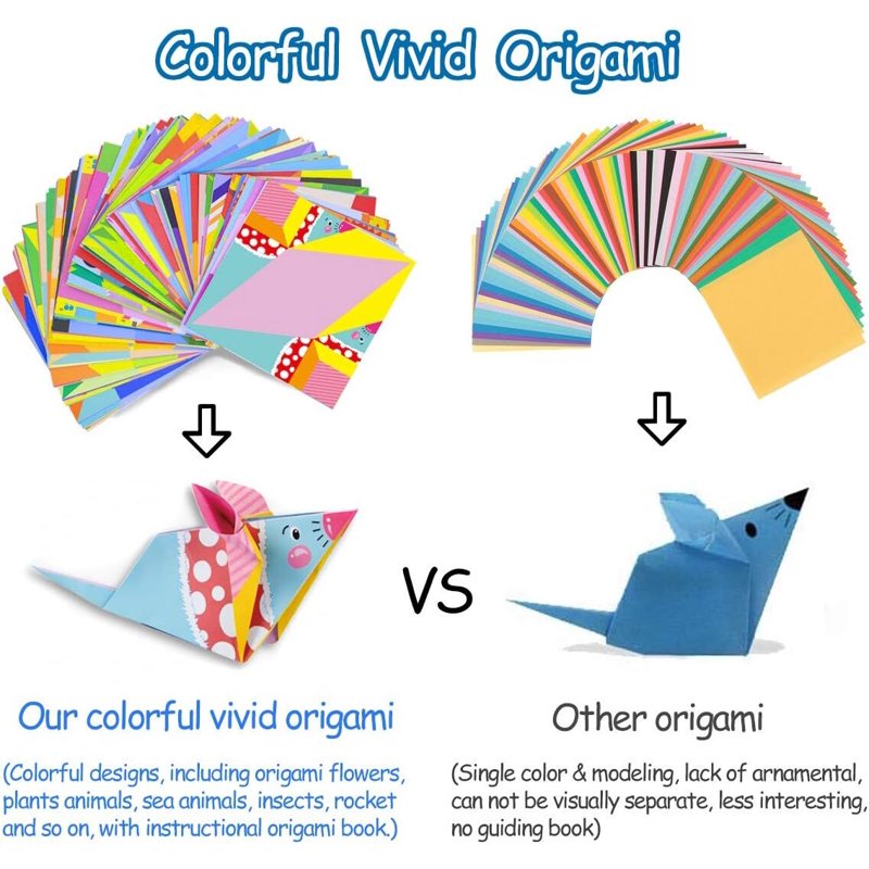 Kids Origami Paper Kit 144 Sheets with 72 Patterns & Guidebook - Colorful Craft Set