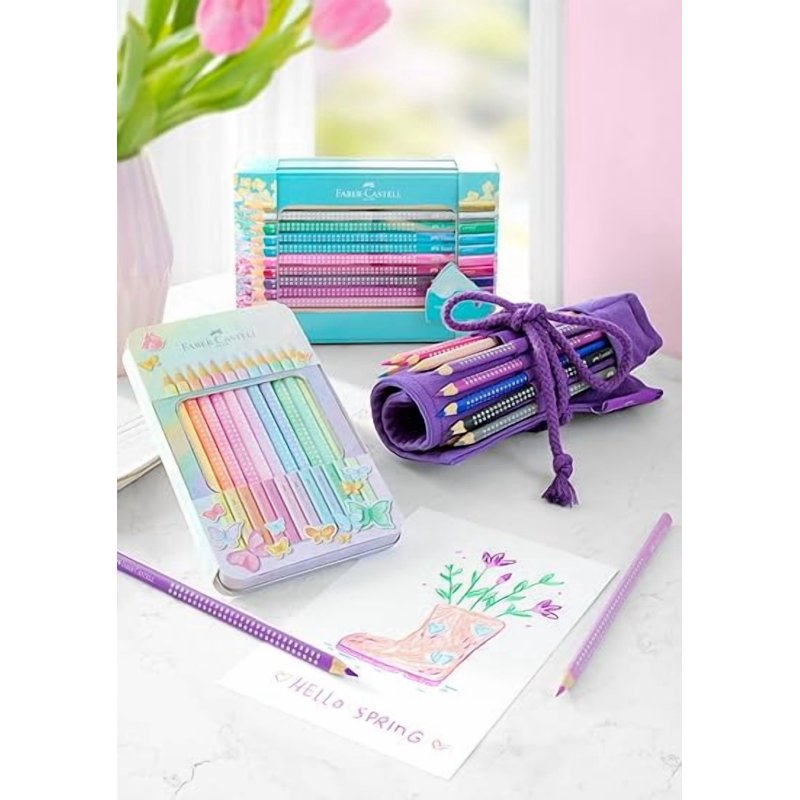 Faber-Castell Sparkle Pastel Coloring Pencils Set of 12 with Metal Case