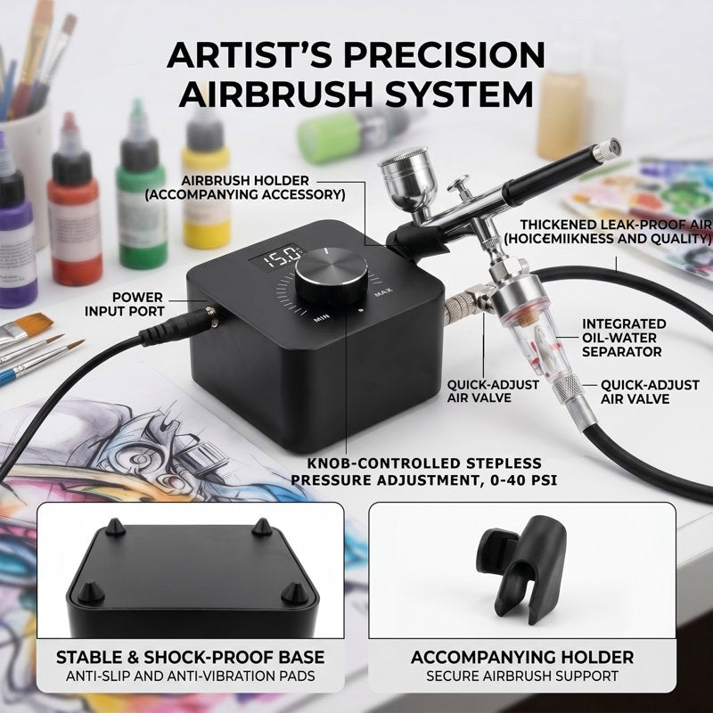 Professional Airbrush Kit with Compressor for Model Painting Nails Makeup & Cake Decorating