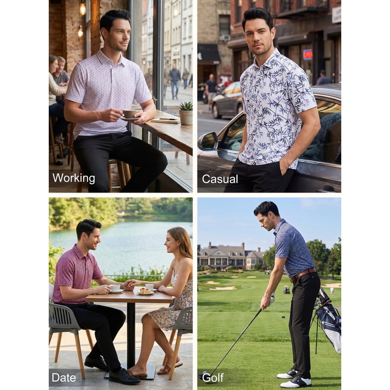 Men's Performance Golf Polo Shirt with UPF 40+ Moisture Wicking Short Sleeve