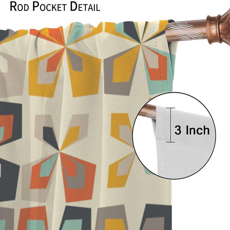 Mid Century Geometric Retro Rustic Style Thermal Insulated Curtain Set - 2 Panels