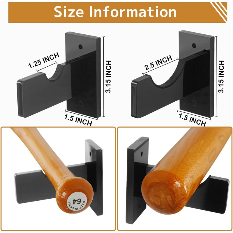 Damage-Free Baseball Bat Wall Mount Set - Secure Display Rack for Signed Bats