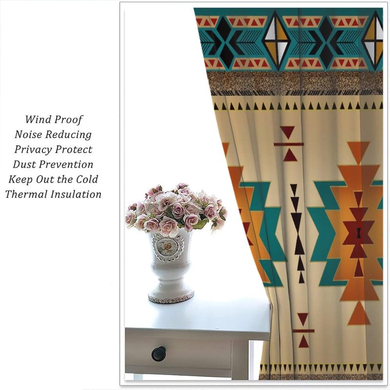 Southwestern Aztec Curtain Set - Geometric Boho Window Drapes for Living Room & Bedroom