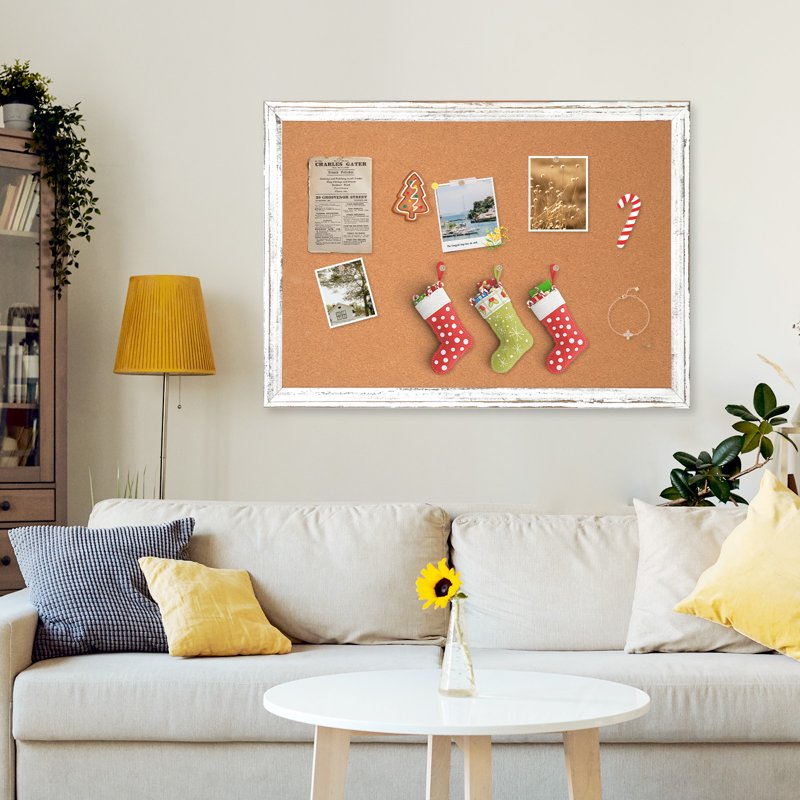 24 x 18 Inch Cork Bulletin Board with White Wooden Frame - Memo Notice Pin Board
