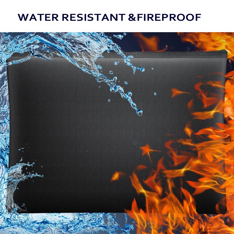 Fireproof Document Bag Water-Resistant Money Pouch with Zipper for Travel & Safety