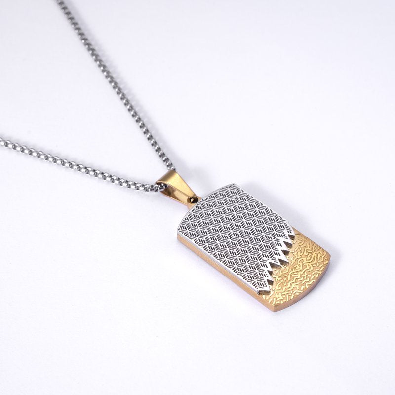 Men's Two Tone Stainless Steel Drip Pendant Necklace