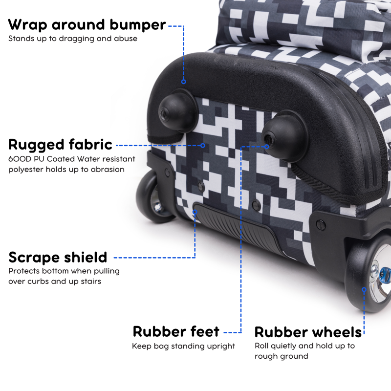 20-Inch Unisex Rolling Backpack with Laptop Sleeve & Camo Design