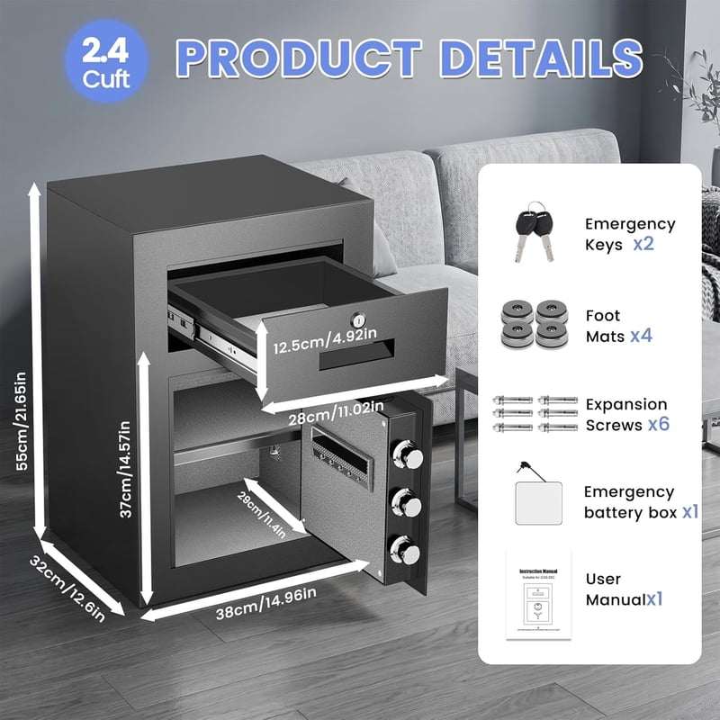 Digital Home Safe Box with Widened Frame and Adjustable Shelf for Jewelry and Valuables