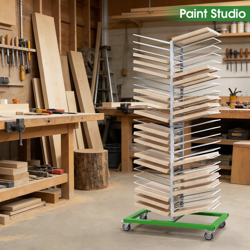 Heavy-Duty 50-Shelf Paint Drying Rack for Cabinets & Doors - Space-Saving Vertical Stand