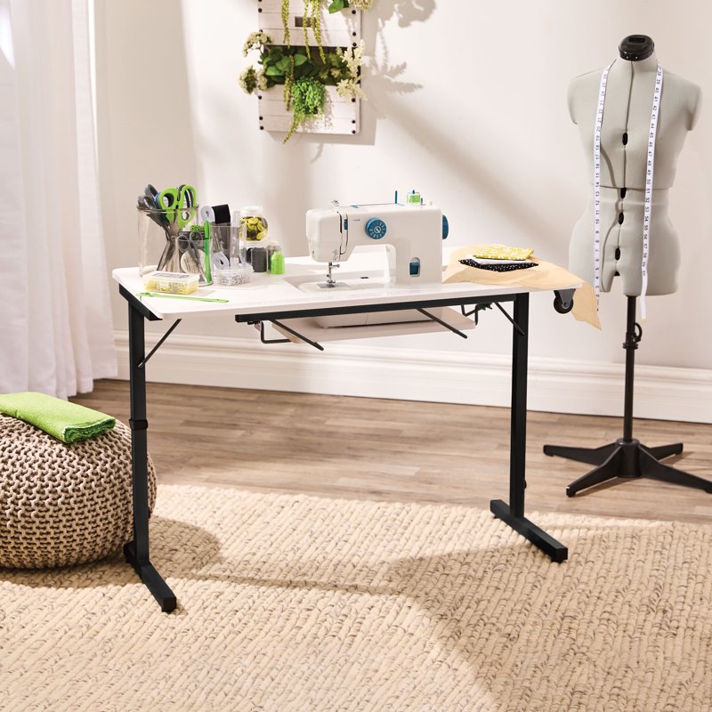 Portable Folding Sewing Table with Adjustable Height and Wheels