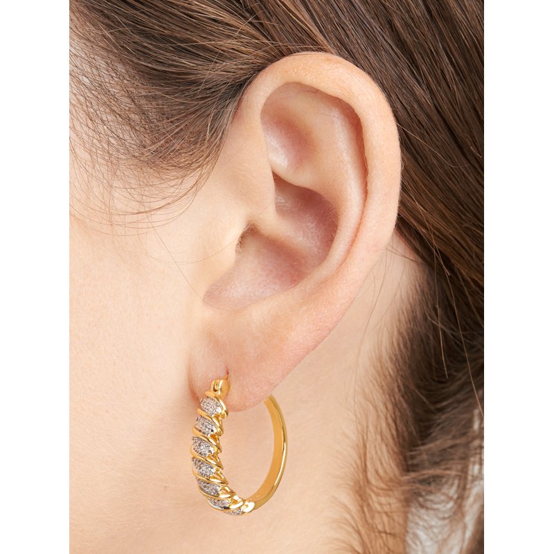 Silver and Gold Tone Hoop Earrings with Diamond Accent - S Link Design