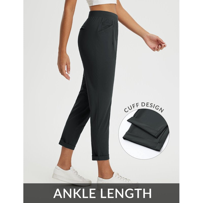 Baleaf Womens Golf Pants Stretch High Waist Ankle Dress Pants with Pockets - Black, Size L