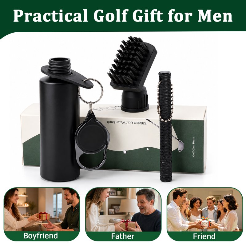 Golf Club Cleaner Brush with Water Bottle & Clip - Portable Groove Cleaner