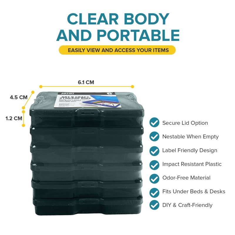 Stackable Craft Storage Containers - 6 Pack Black Art Supply Organizers