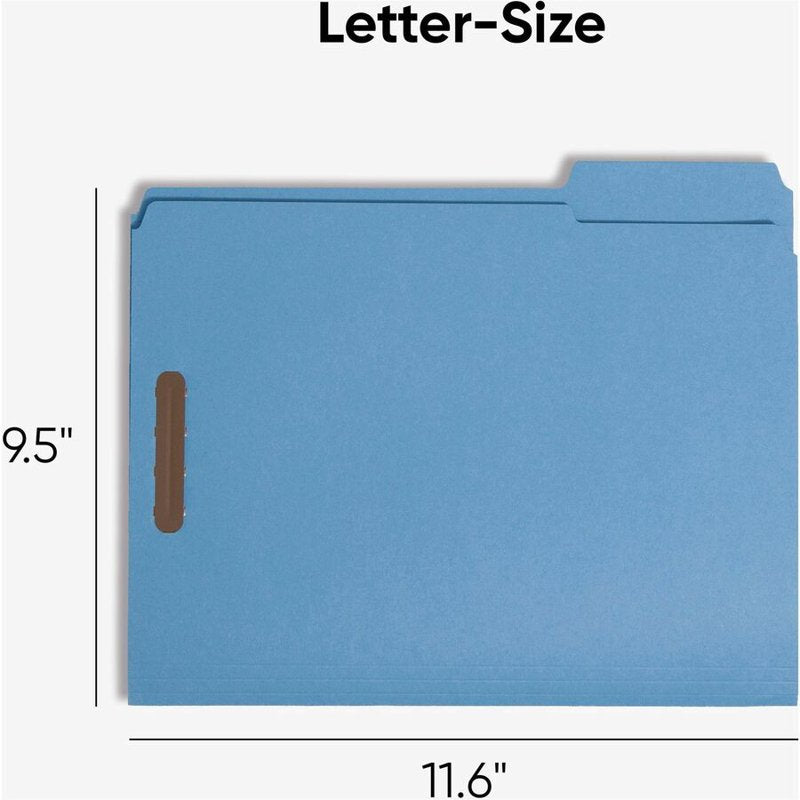 Blue Fastener File Folders with Reinforced Tabs - 50 Pack, Letter Size