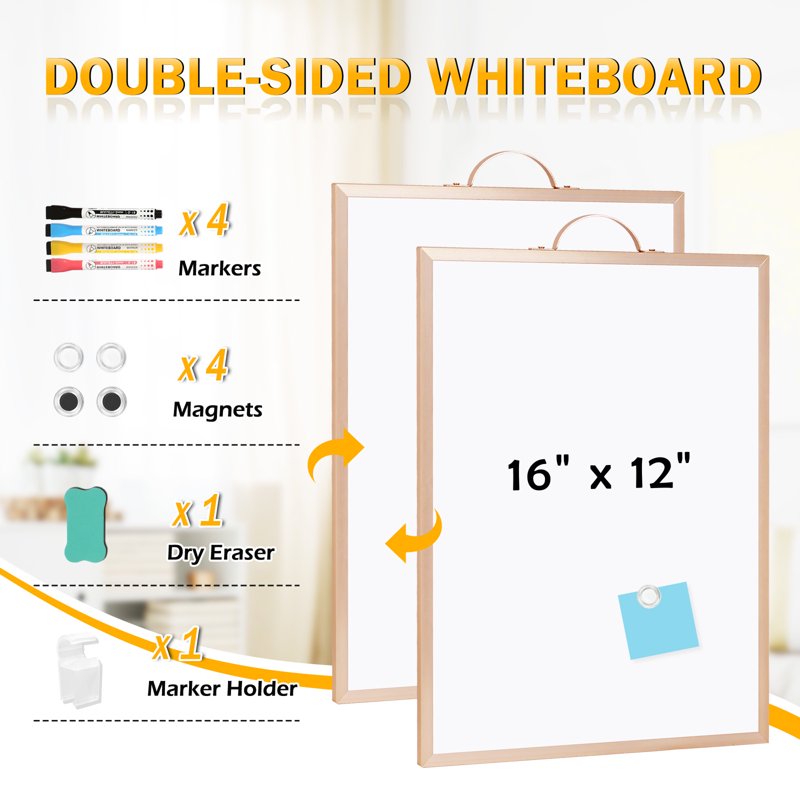Magnetic Double-Sided Wall Whiteboard - 12x16 inch Portable Dry Erase Board