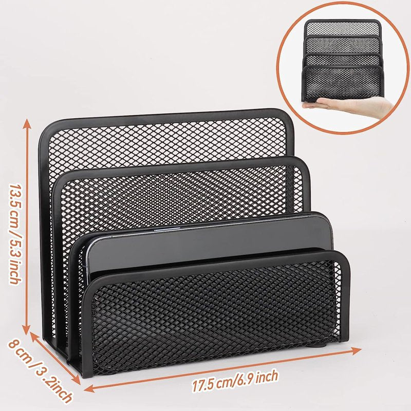 Vertical Metal Mesh Desk Mail Organizer with 3 Compartments - Small Letter Sorter for Home Office