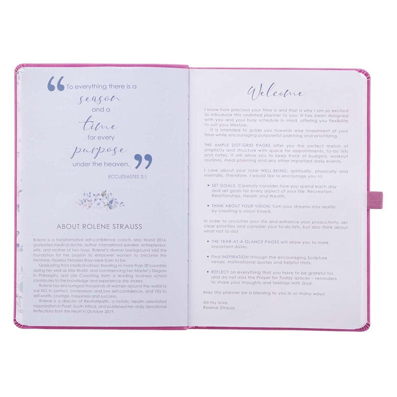 Women’s Daily Planner with Scripture - Pink Faux Leather Organizer, Weekly & Monthly Schedule