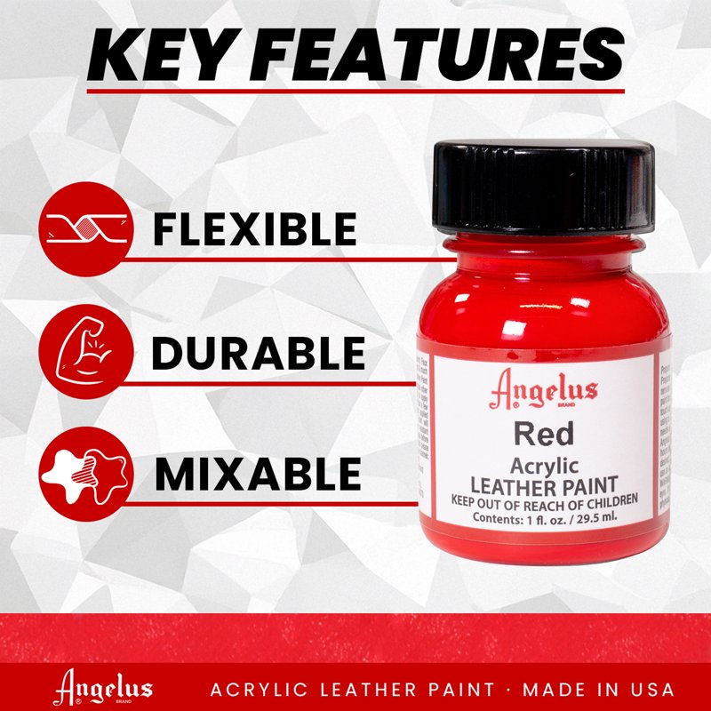 Acrylic Leather Paint - Vibrant Red, Flexible & Waterproof 1 oz.
