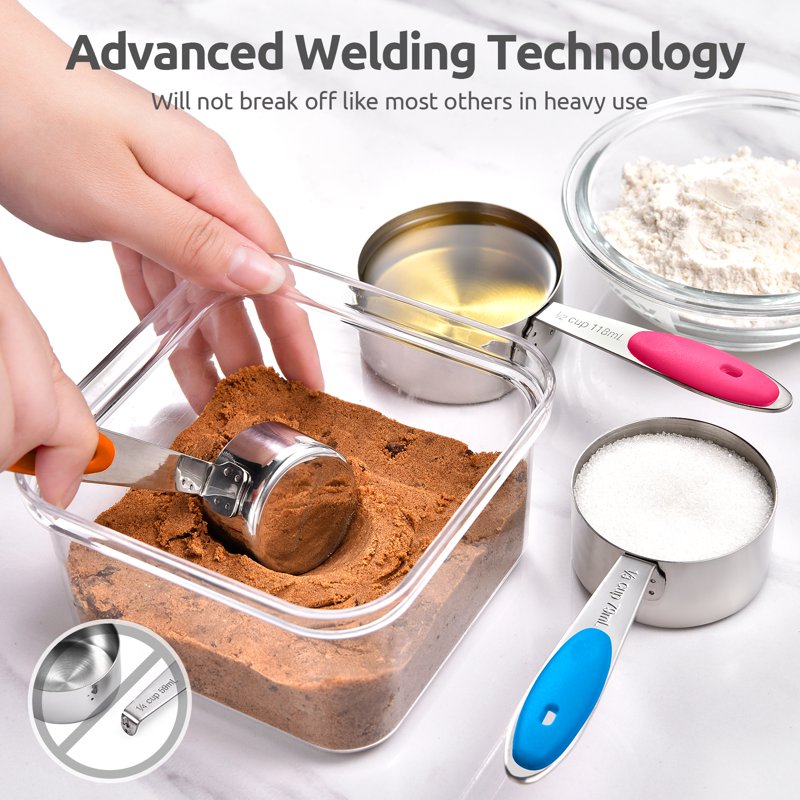 Multicolor 12-Piece Stainless Steel Measuring Cups & Spoons Set with Strengthened Welds – 18/8, Nested