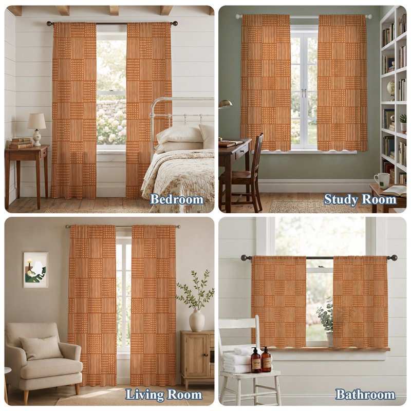 Sheer Plaid Curtains 72 Inch Length Set - Modern Geometric Window Drapes