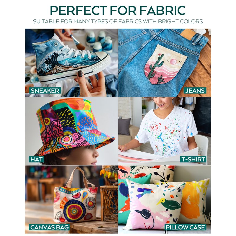 Permanent Fabric Paint Set - 18 Vivid Colors for Clothes, Shoes & DIY Crafts