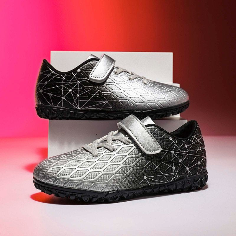 Youth Football Cleats for Outdoor Training - Utlike Boys Soccer Shoes with Rubber Sole, Size 36, 12-12.5 Years Silver