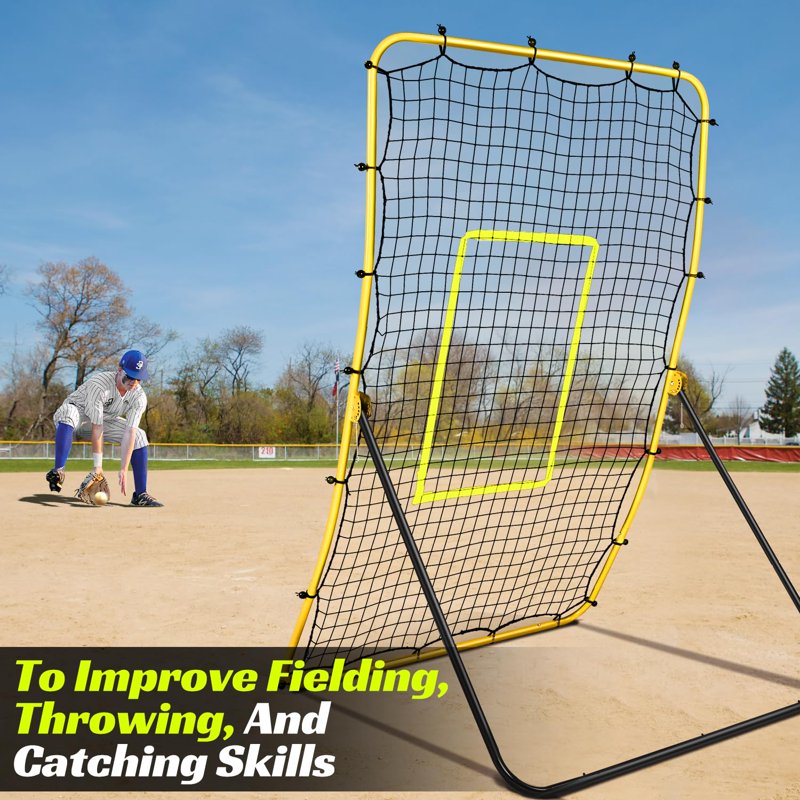 Baseball Rebound Net with 5 Adjustable Angles, 68 x 44 inches, Weather-Resistant Training Equipment