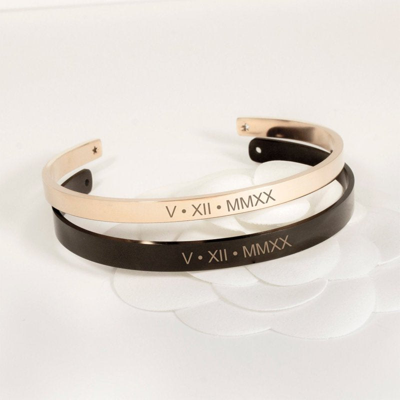 Personalized Couple's Matching Anniversary Bracelets - His and Hers Engravable Cuff Bangles