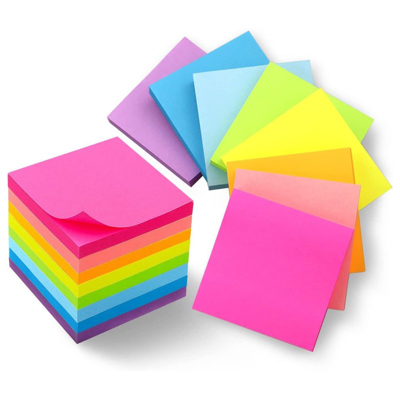 Colorful 3x3 Inch Sticky Notes - Strong Adhesive Memo Pads, 5-Pack