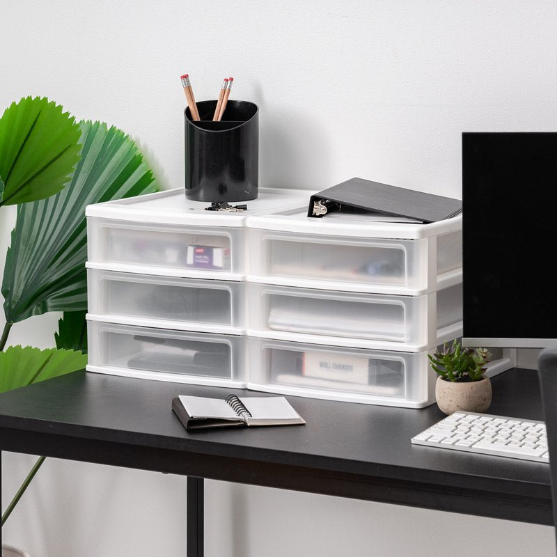 Medium 3-Drawer Desktop Organizer with Open Tray Top - Space-Saving Storage