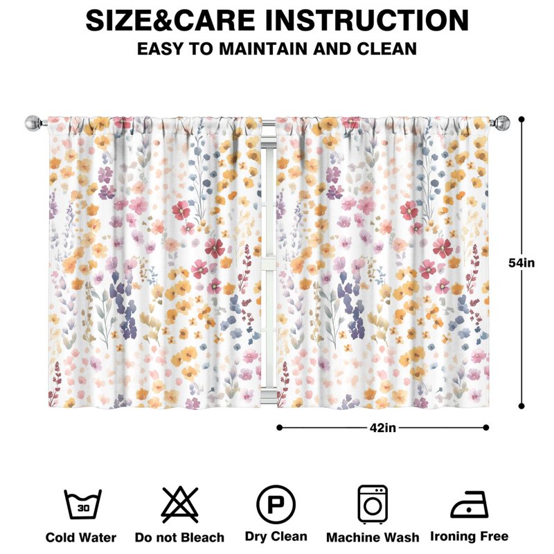 Light Floral Blackout Curtains 42x54 Inches - 2 Panel Bedroom Window Drapes