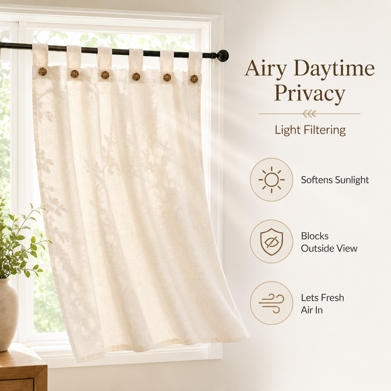 Cafe Curtains for Kitchen & Small Windows Linen Blend Short Tier Drapes with Buttons
